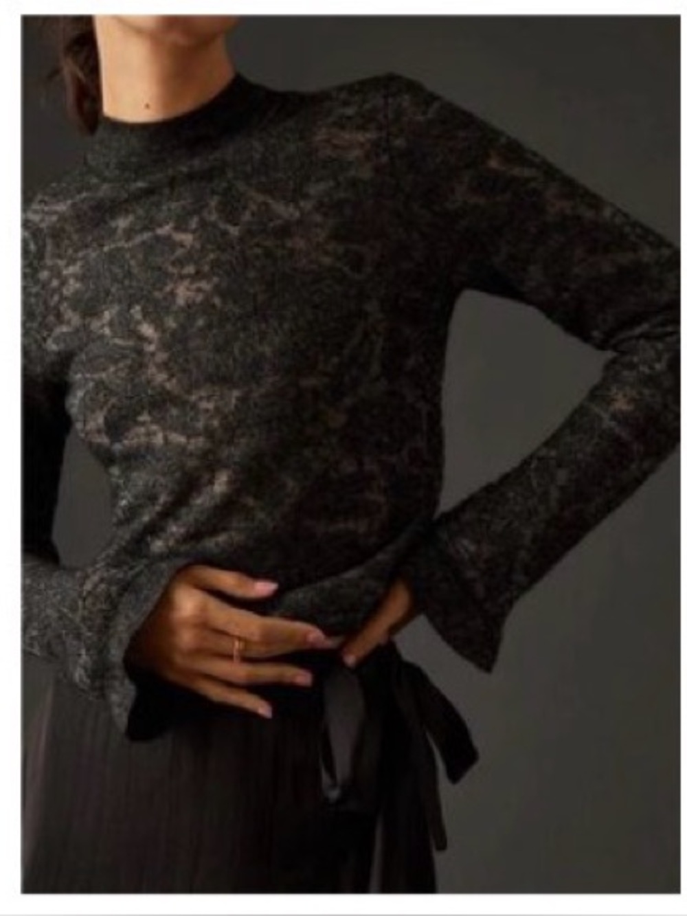 Anthropologie Black Sheer Lace Crew Neck Sweater